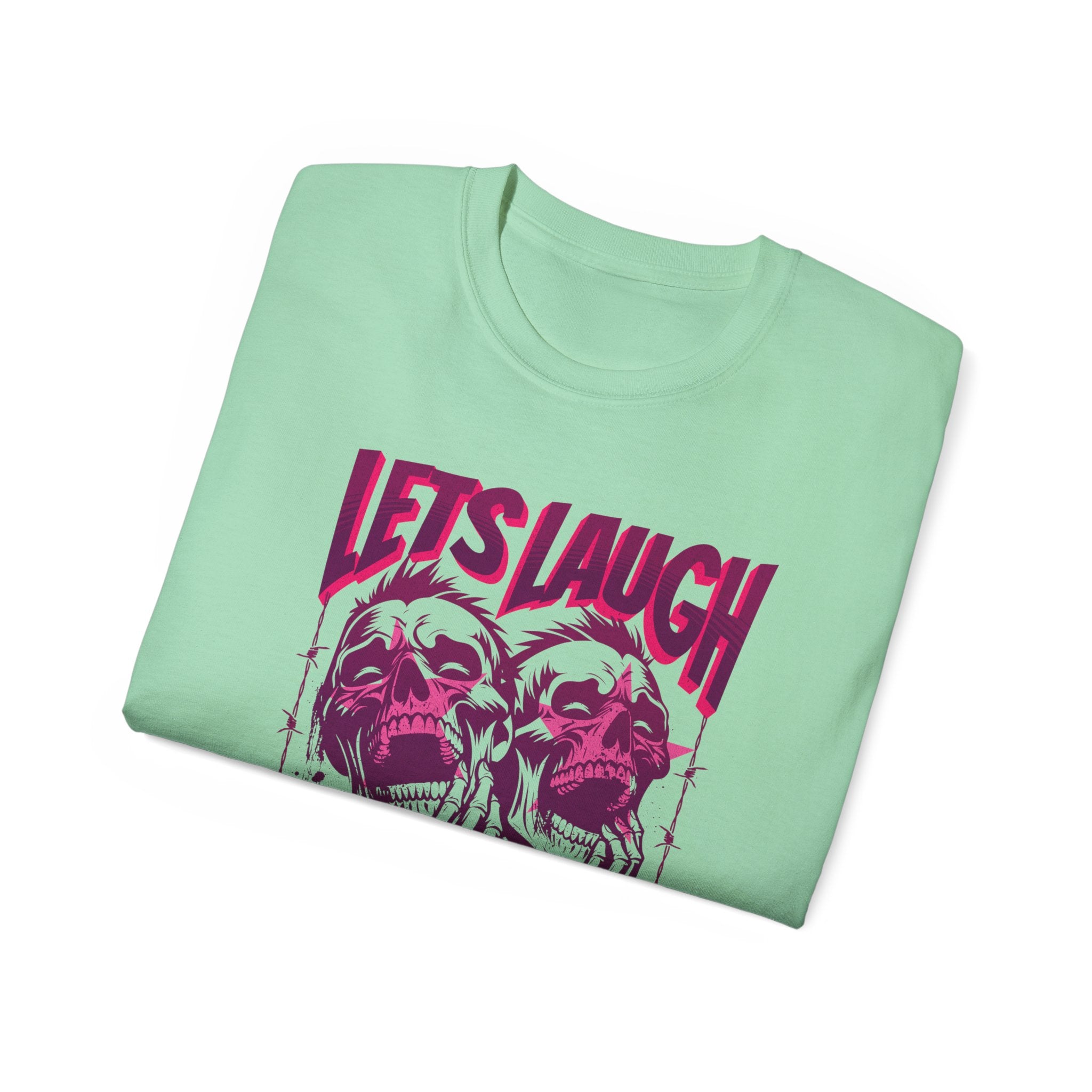 Let's Laugh After Life - Unisex Cotton Crew Tee (Front) - Damned Threads
